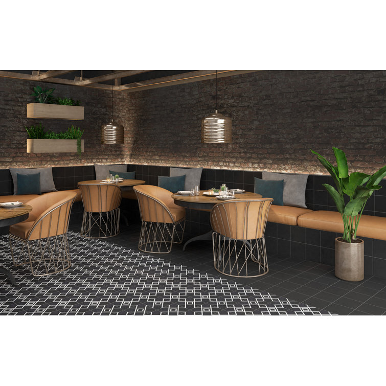 Casablanca Black and White Ceramic Patterned Tile 8x8