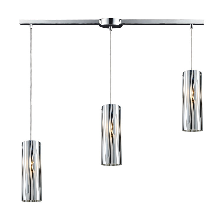 Polished Chrome 3-Light Glass Cylinder Island Pendant