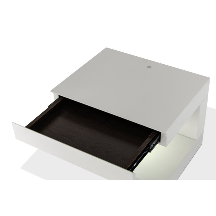 C-Shaped Modern White Glossy Nightstand with LED Light