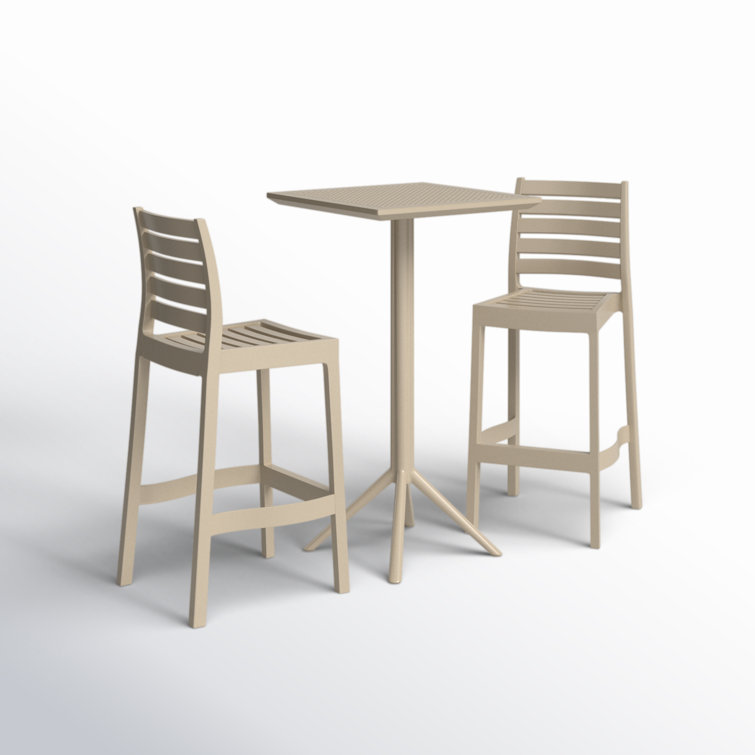 Taupe Plastic Resin 3-Piece Outdoor Bar Height Dining Set