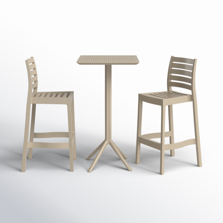 Taupe Plastic Resin 3-Piece Outdoor Bar Height Dining Set