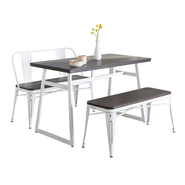 Espresso and White 3-Piece Metal and Wood Dining Set
