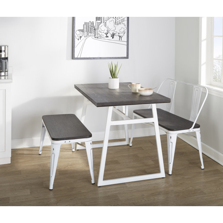 Espresso and White 3-Piece Metal and Wood Dining Set