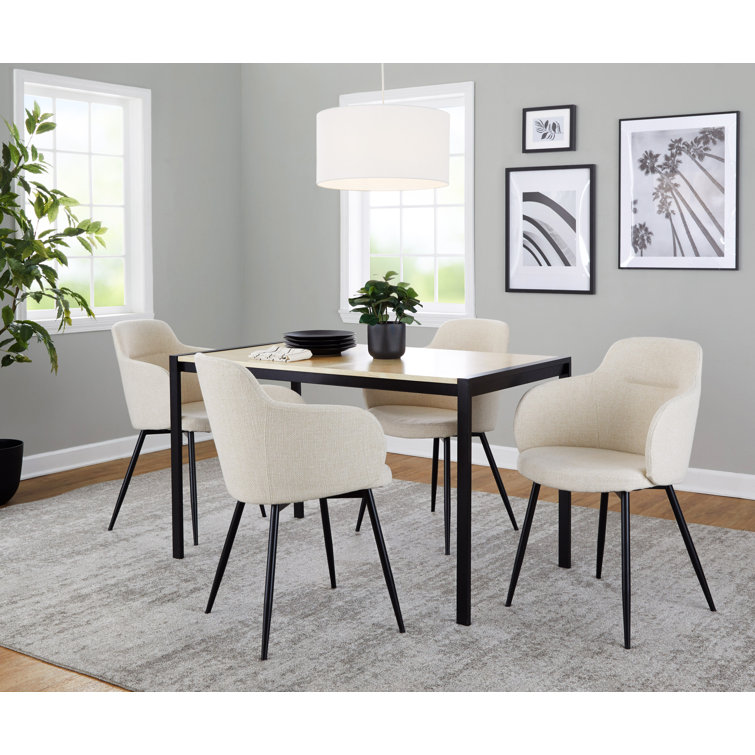 Cream Upholstered 5-Piece Dining Set with Black Metal Legs