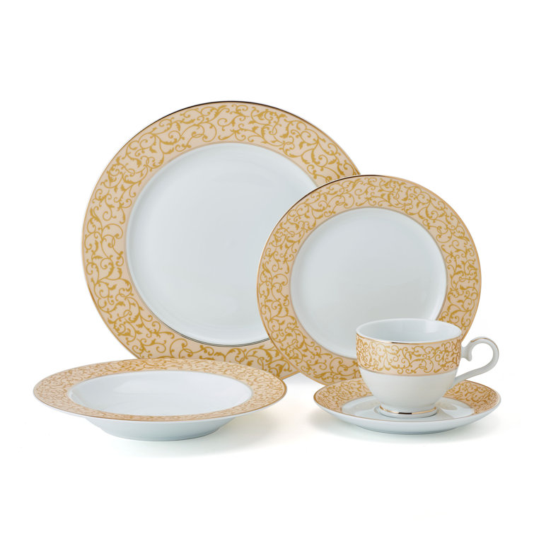 White and Gold Porcelain Dinnerware Set, Service for 8