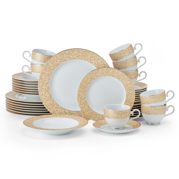 White and Gold Porcelain Dinnerware Set, Service for 8
