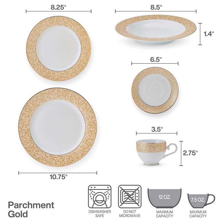White and Gold Porcelain Dinnerware Set, Service for 8