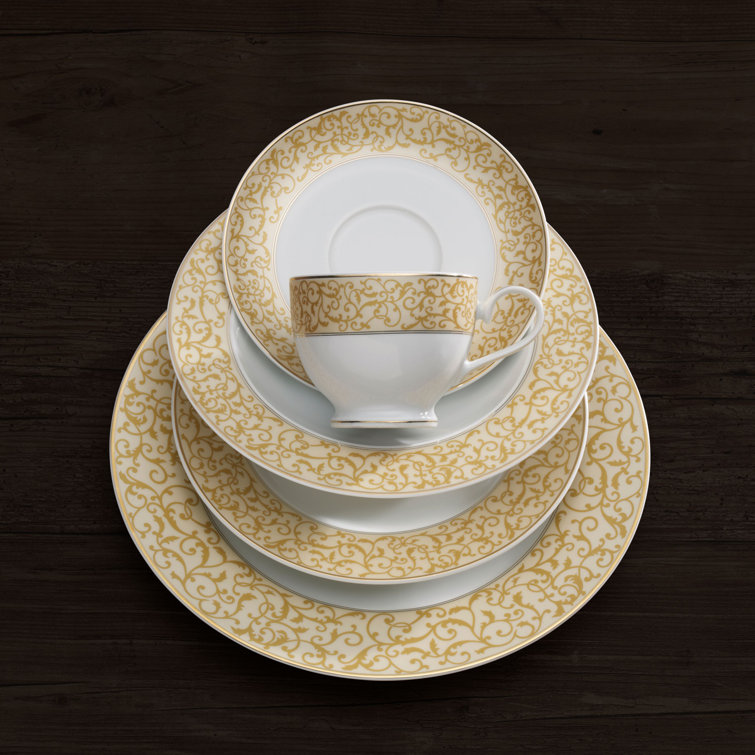 White and Gold Porcelain Dinnerware Set, Service for 8