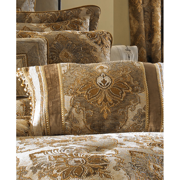 Natural Chenille Damask Boudoir Throw Pillow with Tassel Fringe