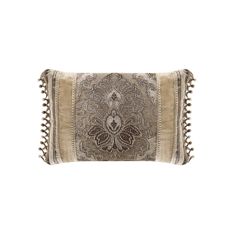 Natural Chenille Damask Boudoir Throw Pillow with Tassel Fringe