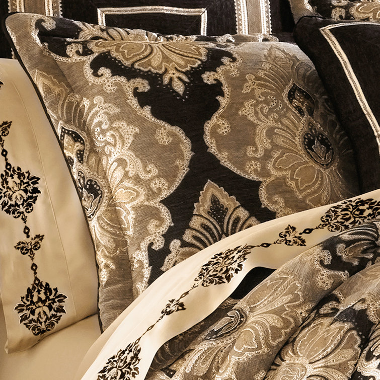 Bradshaw Black Chenille Damask Queen Comforter Set