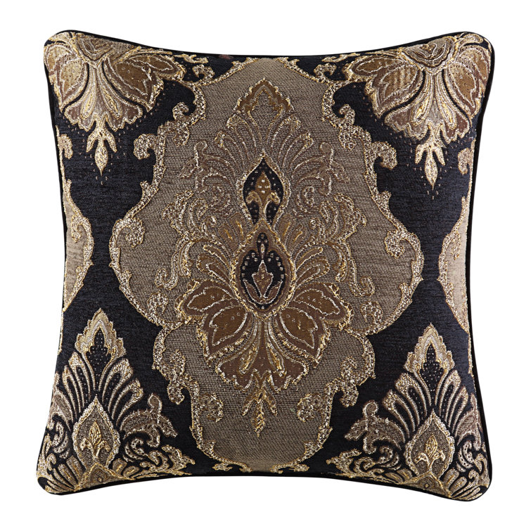 Bradshaw Black and Gold Embroidered Square Throw Pillow