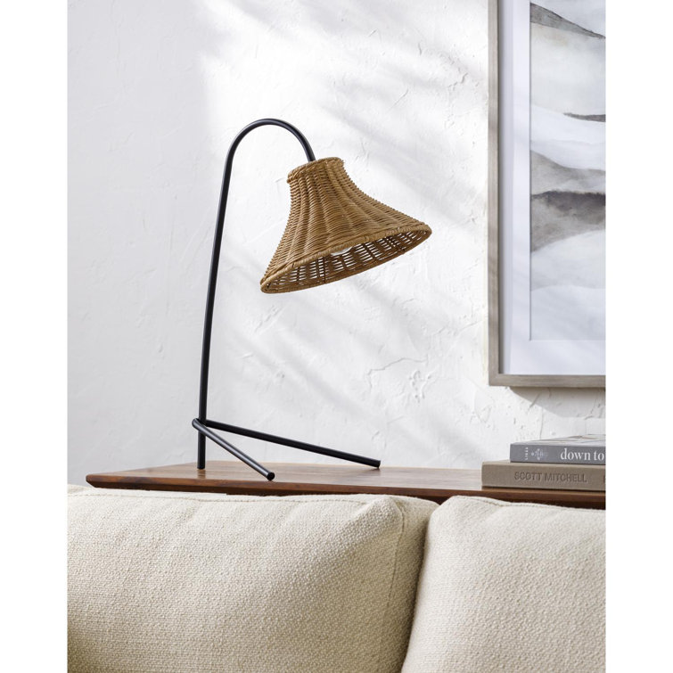 Arc Black Iron Desk Lamp with Rattan Shade