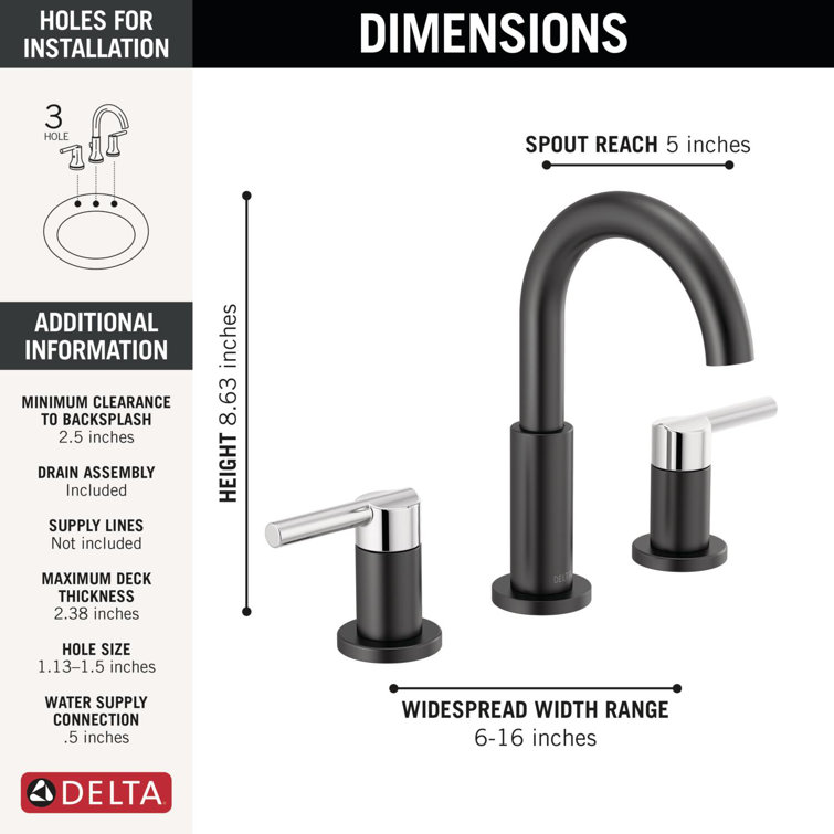 Nicoli Black and Chrome Widespread Bathroom Faucet