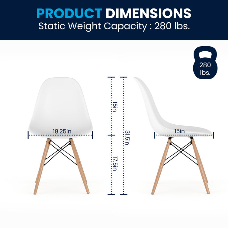 Elon Series 2-Pack White Plastic Side Chair with Wooden Legs