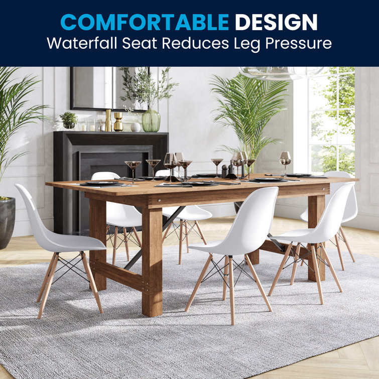 Elon Series 2-Pack White Plastic Side Chair with Wooden Legs