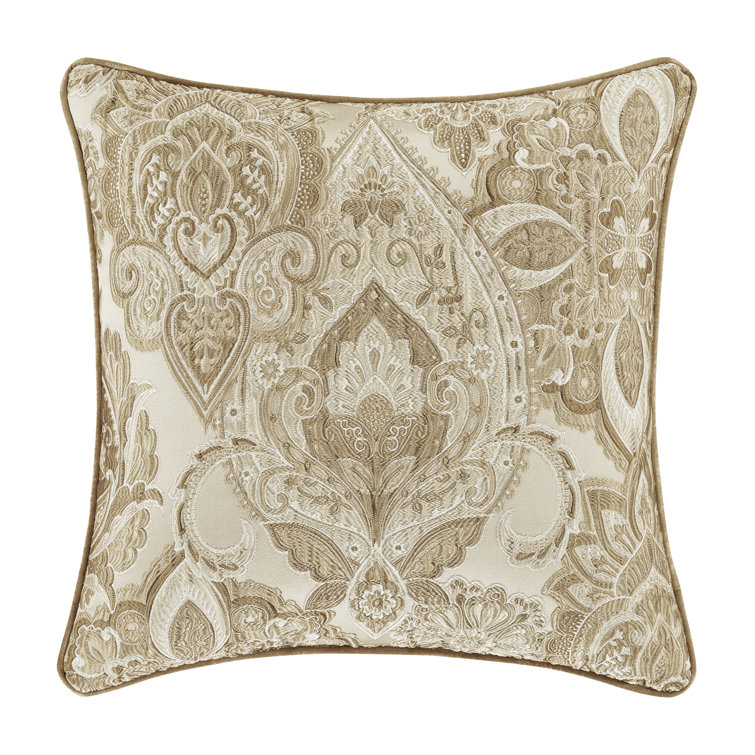 Sandstone Beige Jacquard Embroidered 20" Square Throw Pillow