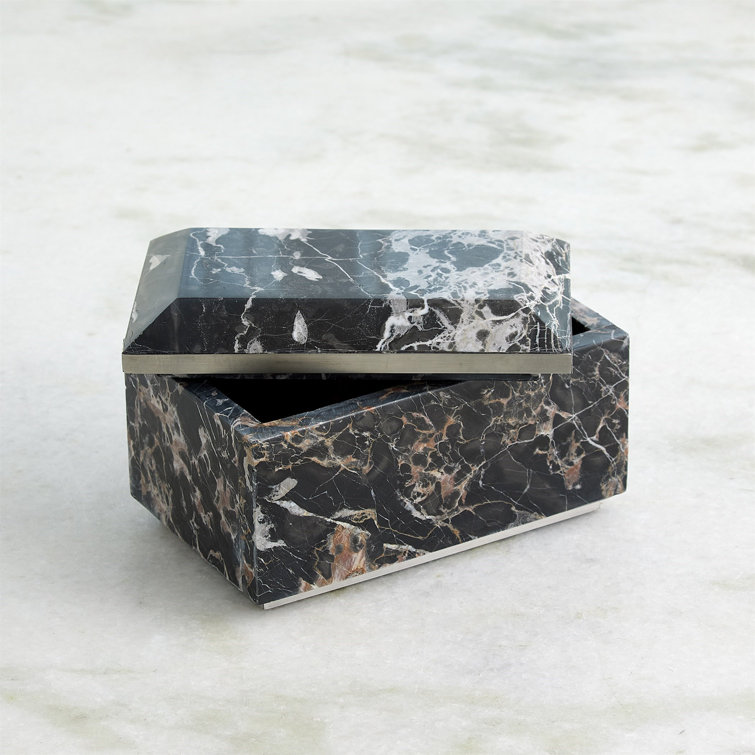 Small Black and Gold Portoro Marble Decorative Box