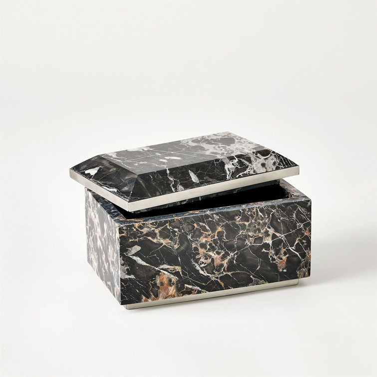 Small Black and Gold Portoro Marble Decorative Box
