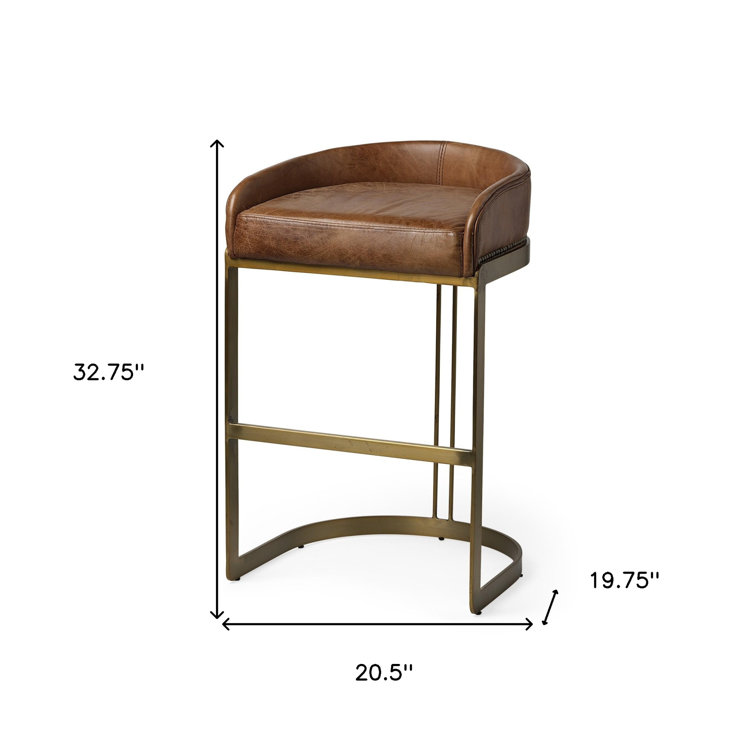 Bradley Brown Leather and Gold Metal Counter Stool