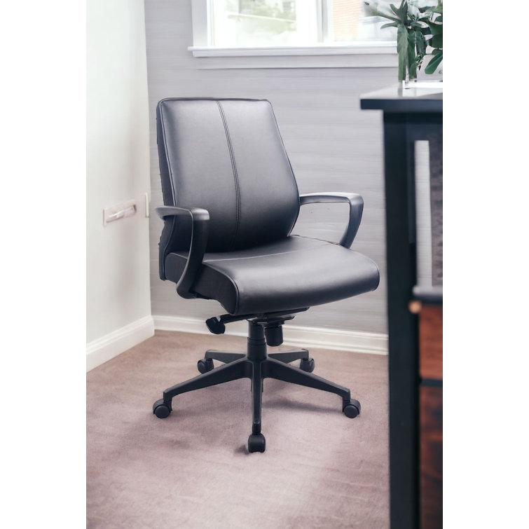 Ergonomic 25.25'' Swivel Task Chair in Black Faux Leather