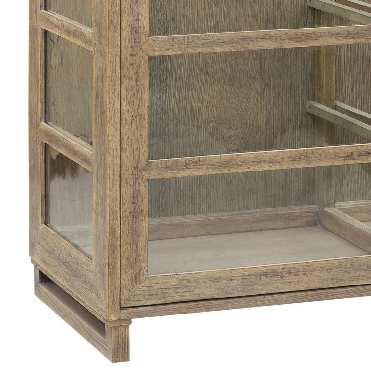 Light Wood Oak Veneer Lighted China Cabinet with Sliding Doors