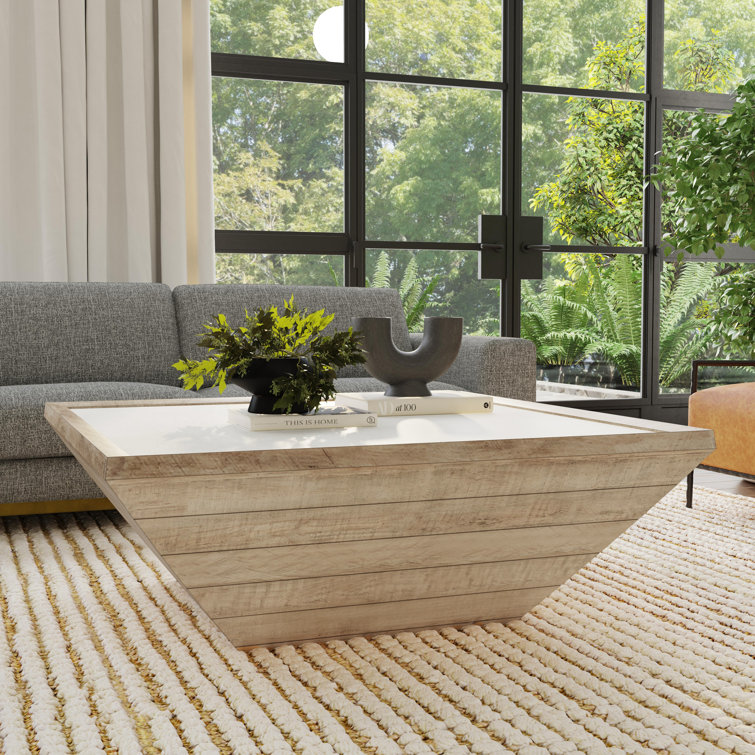Dalton Square Reclaimed Pine Wood Coffee Table with Concrete Top