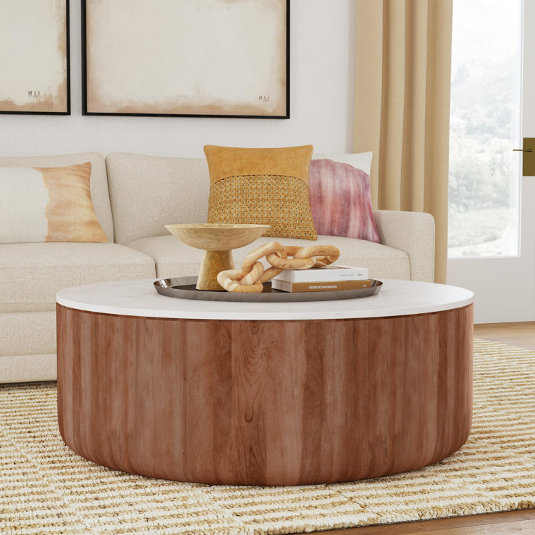 Round Mango Wood and Marble Coffee Table