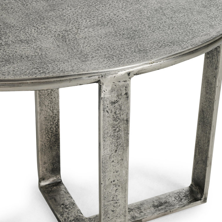 Hand-Brushed Silver Oval Metal End Table