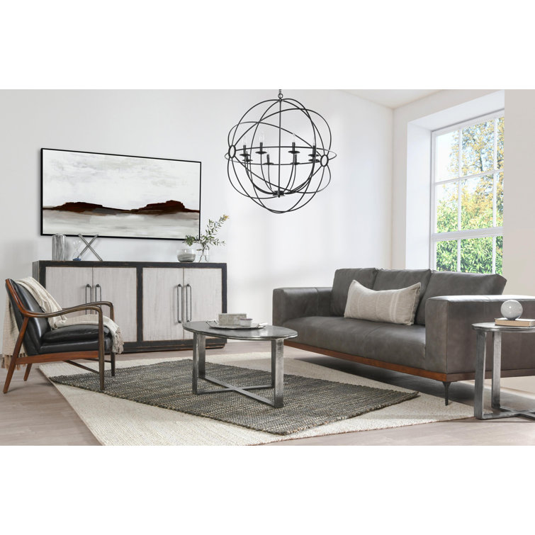 Hand-Brushed Silver Oval Metal End Table