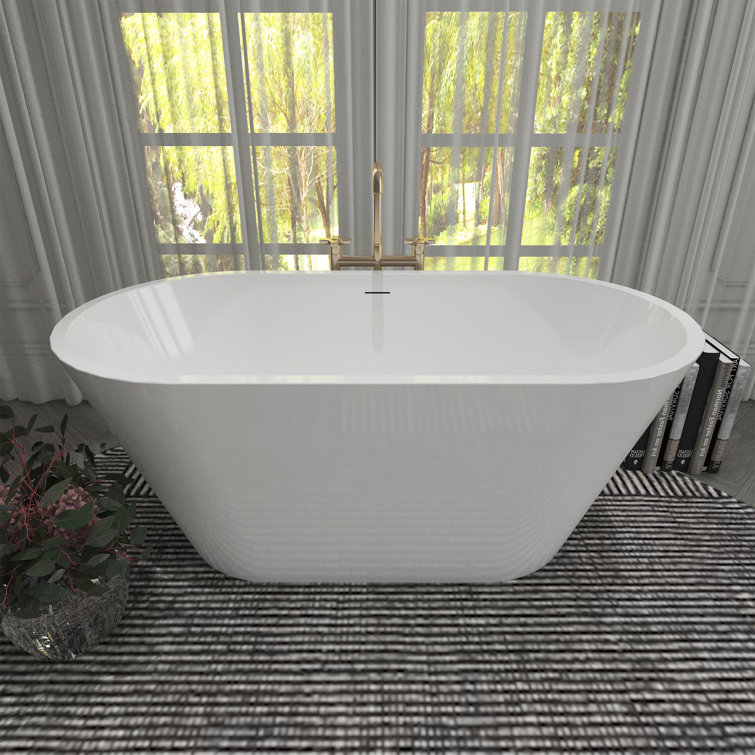 55'' Glossy White Acrylic Freestanding Soaking Bathtub