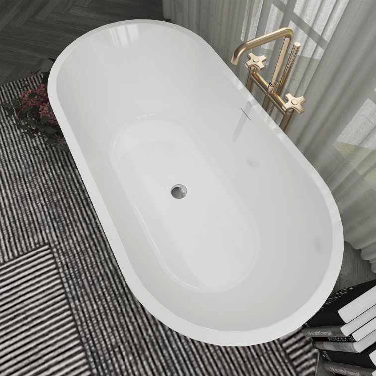 55'' Glossy White Acrylic Freestanding Soaking Bathtub