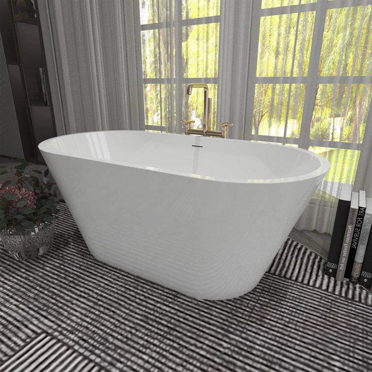 55'' Glossy White Acrylic Freestanding Soaking Bathtub