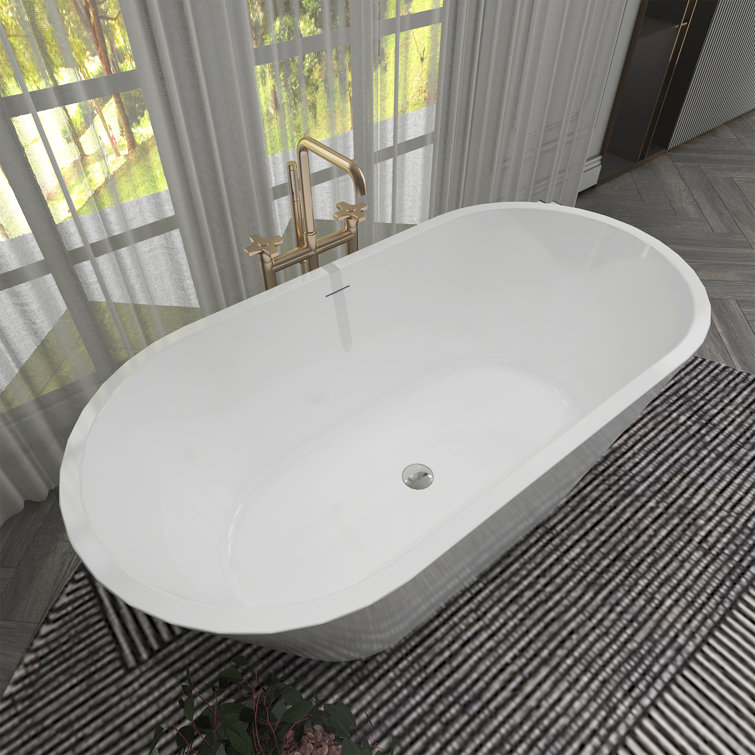 55'' Glossy White Acrylic Freestanding Soaking Bathtub