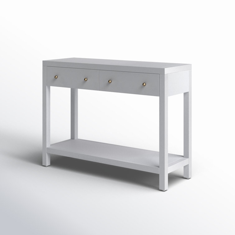White Rectangular Wood Console Table with Storage Drawers