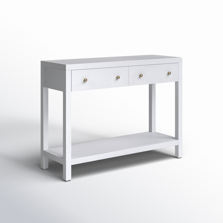 White Rectangular Wood Console Table with Storage Drawers