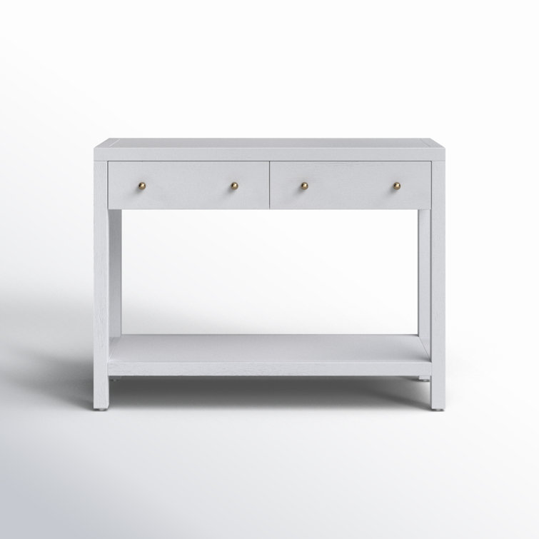 White Rectangular Wood Console Table with Storage Drawers