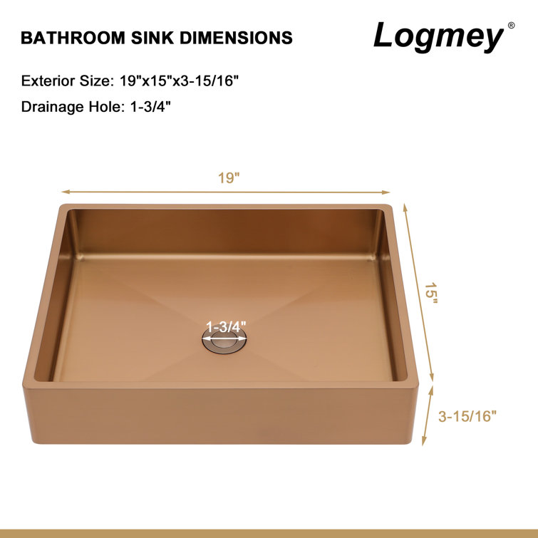 19" Rose Gold Stainless Steel Rectangular Bathroom Sink with Pop-Up Drain