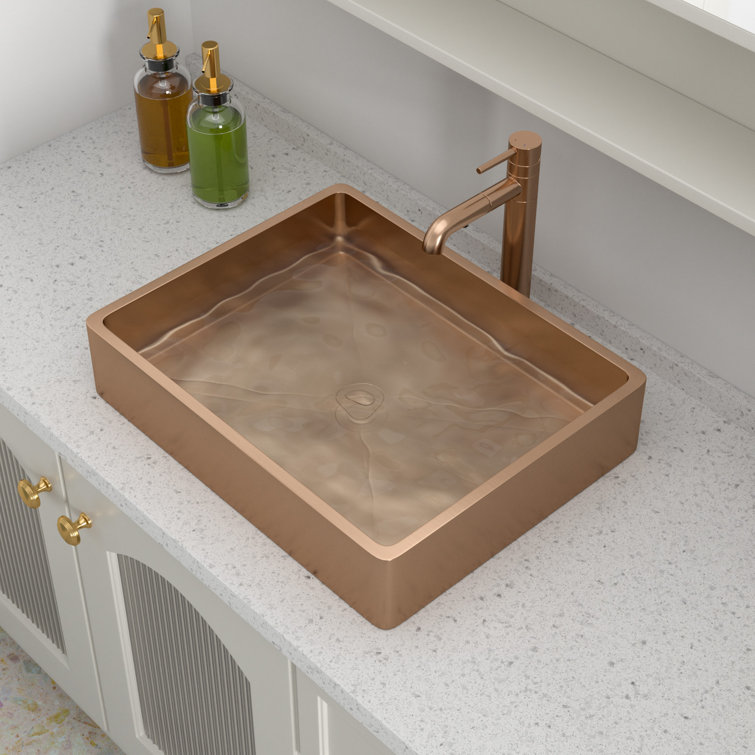 19" Rose Gold Stainless Steel Rectangular Bathroom Sink with Pop-Up Drain