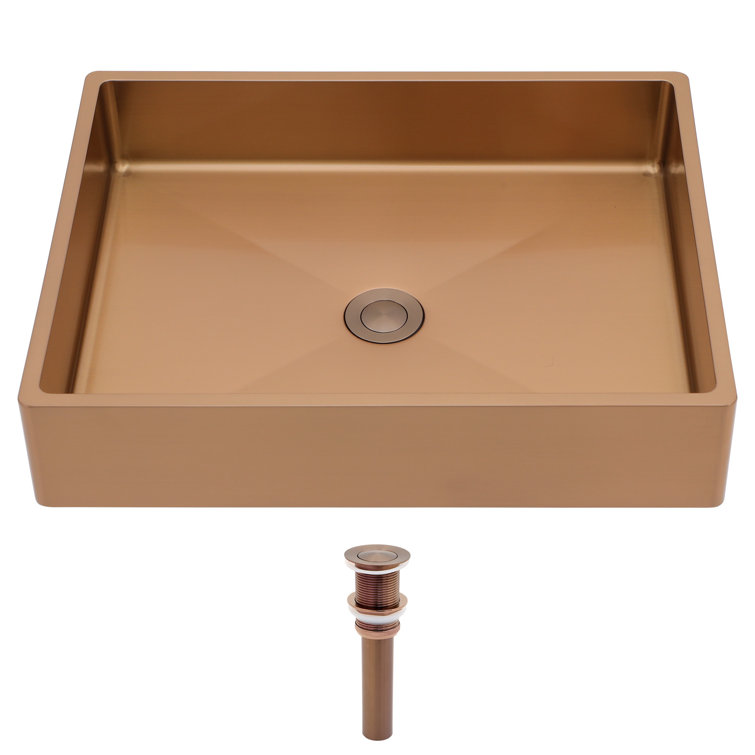 19" Rose Gold Stainless Steel Rectangular Bathroom Sink with Pop-Up Drain