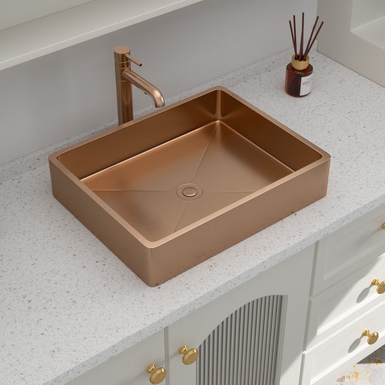 19" Rose Gold Stainless Steel Rectangular Bathroom Sink with Pop-Up Drain