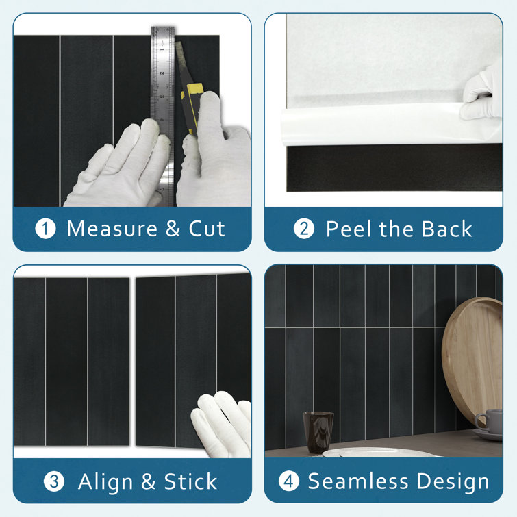 Black Stone Composite Peel & Stick Mosaic Tile Set