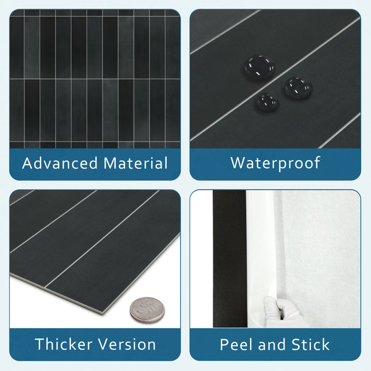Black Stone Composite Peel & Stick Mosaic Tile Set