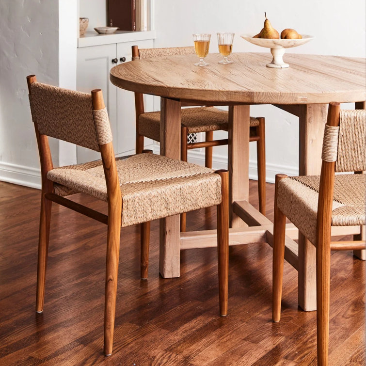 Natural Teak and Woven Rush Armless Dining Chair
