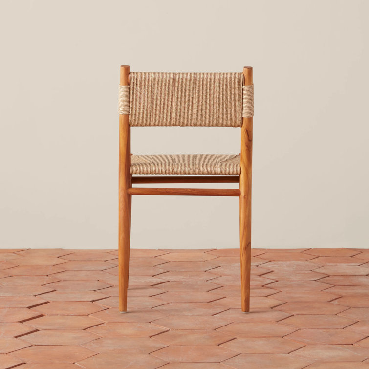 Natural Teak and Woven Rush Armless Dining Chair