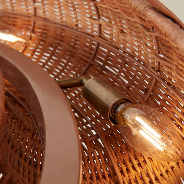 Natural Rattan and Brass Halo Chandelier with Leather Straps
