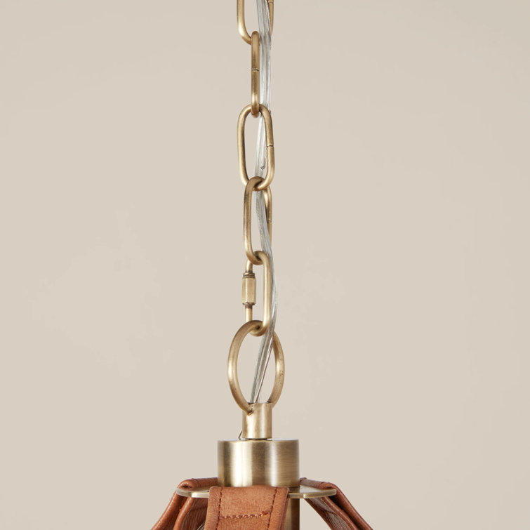 Natural Rattan and Brass Halo Chandelier with Leather Straps