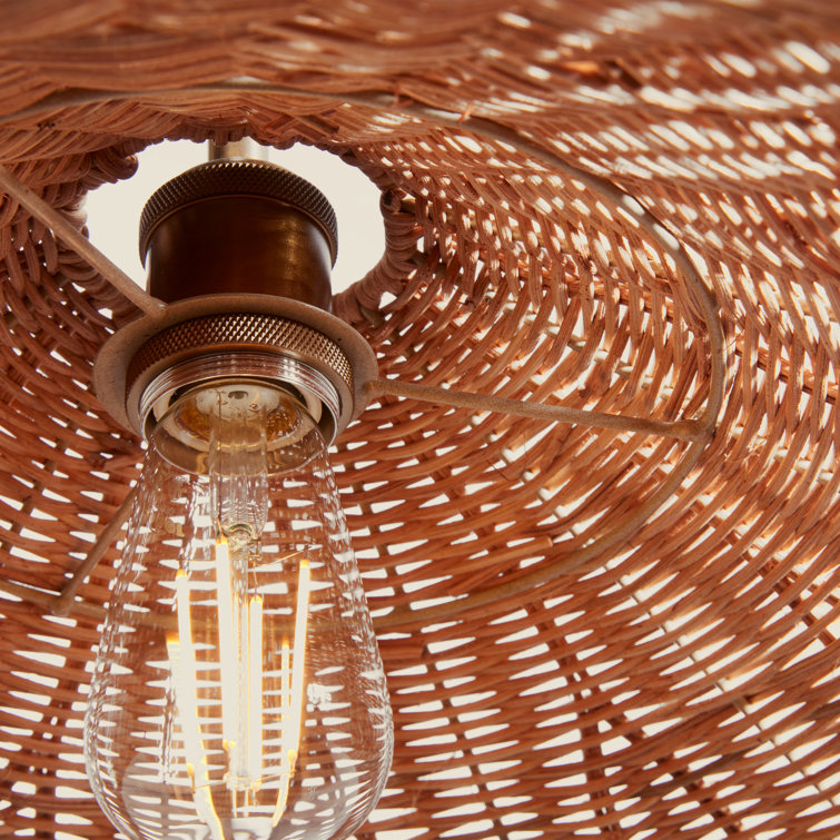Natural Rattan and Brass Single Light Pendant