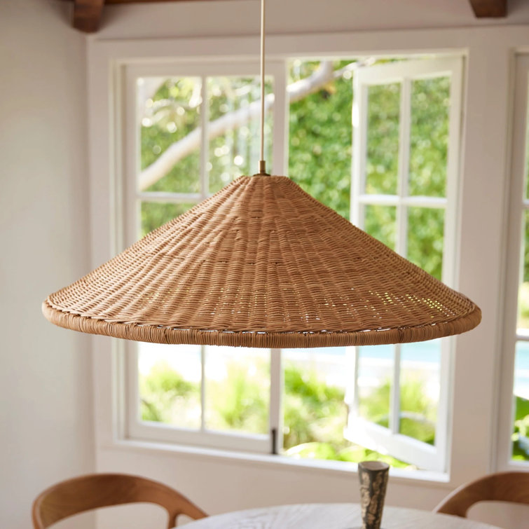 Natural Rattan and Brass Single Light Pendant