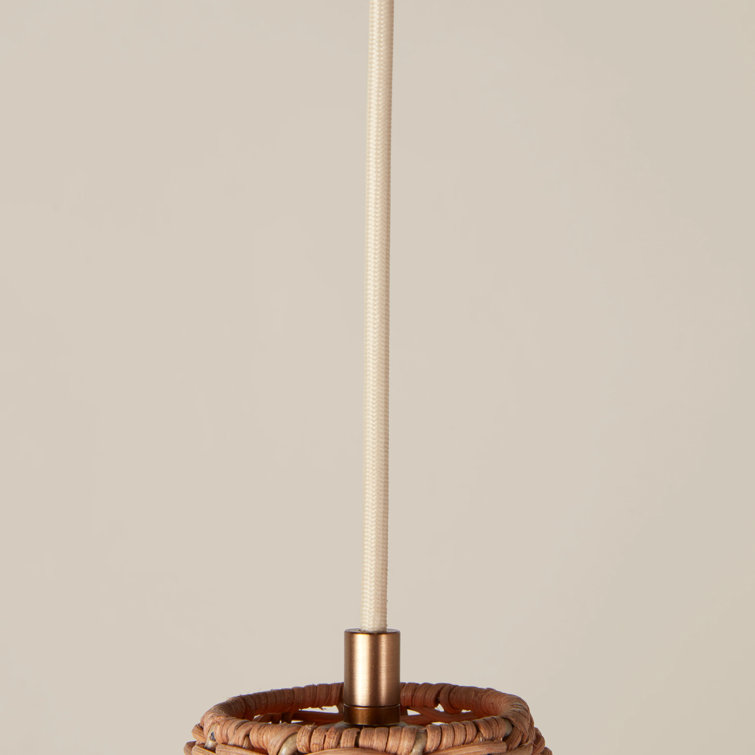 Natural Rattan and Brass Single Light Pendant